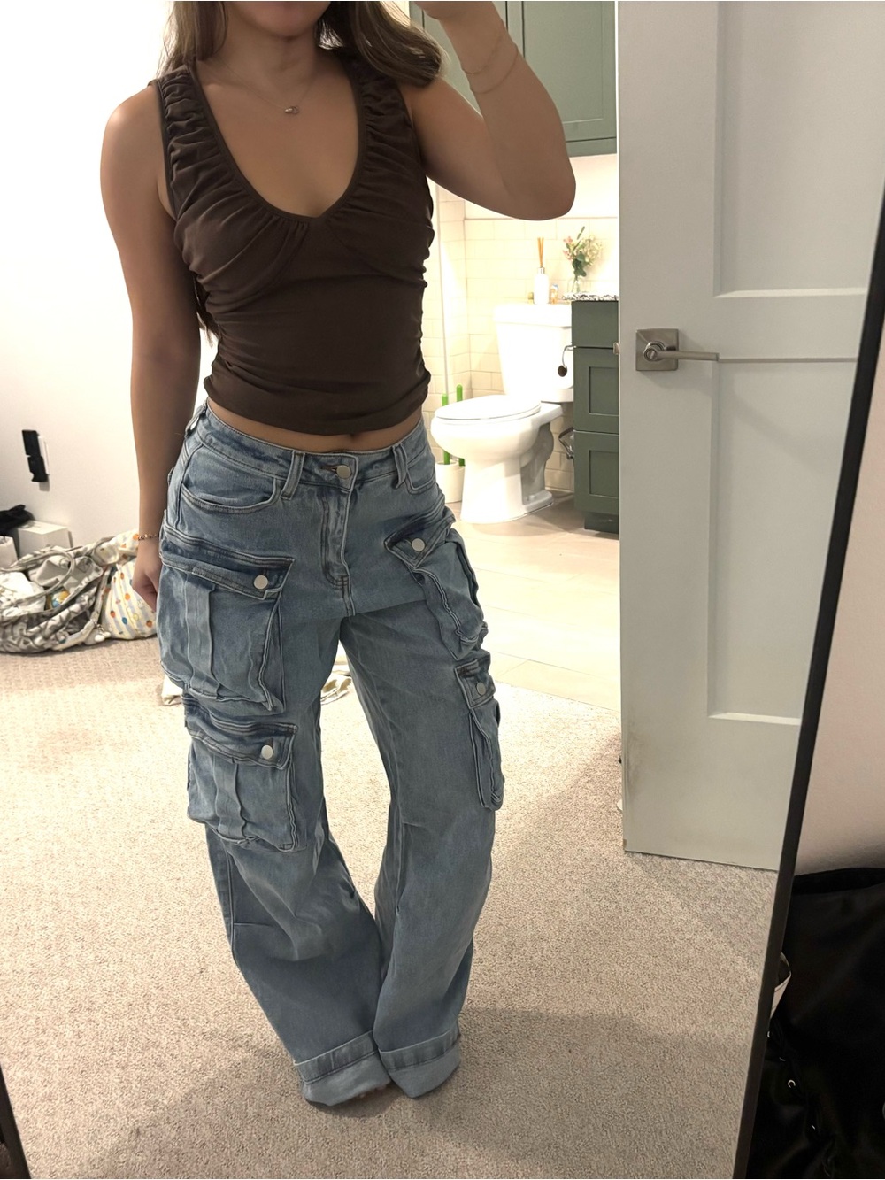 Fashion nova Wide-Leg Cargo Jeans in Light Blue XS